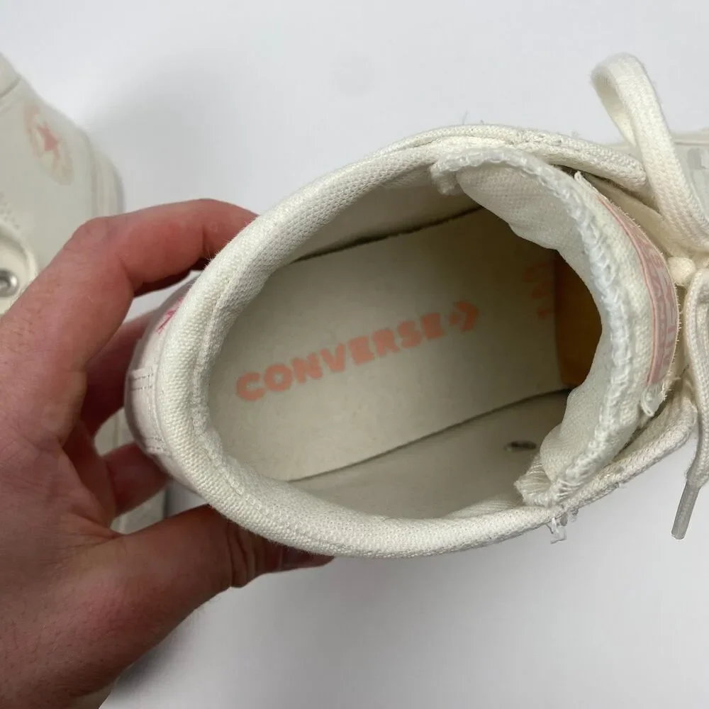Floral Converse All Star Mid Top Shoes Woman's Size 10 White Embroidered Shoes - Picture 12 of 12